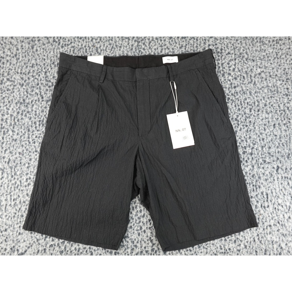 NN.07 Shorts Mens 34 Black New Seersucker Organic Cotton Regular Fit
